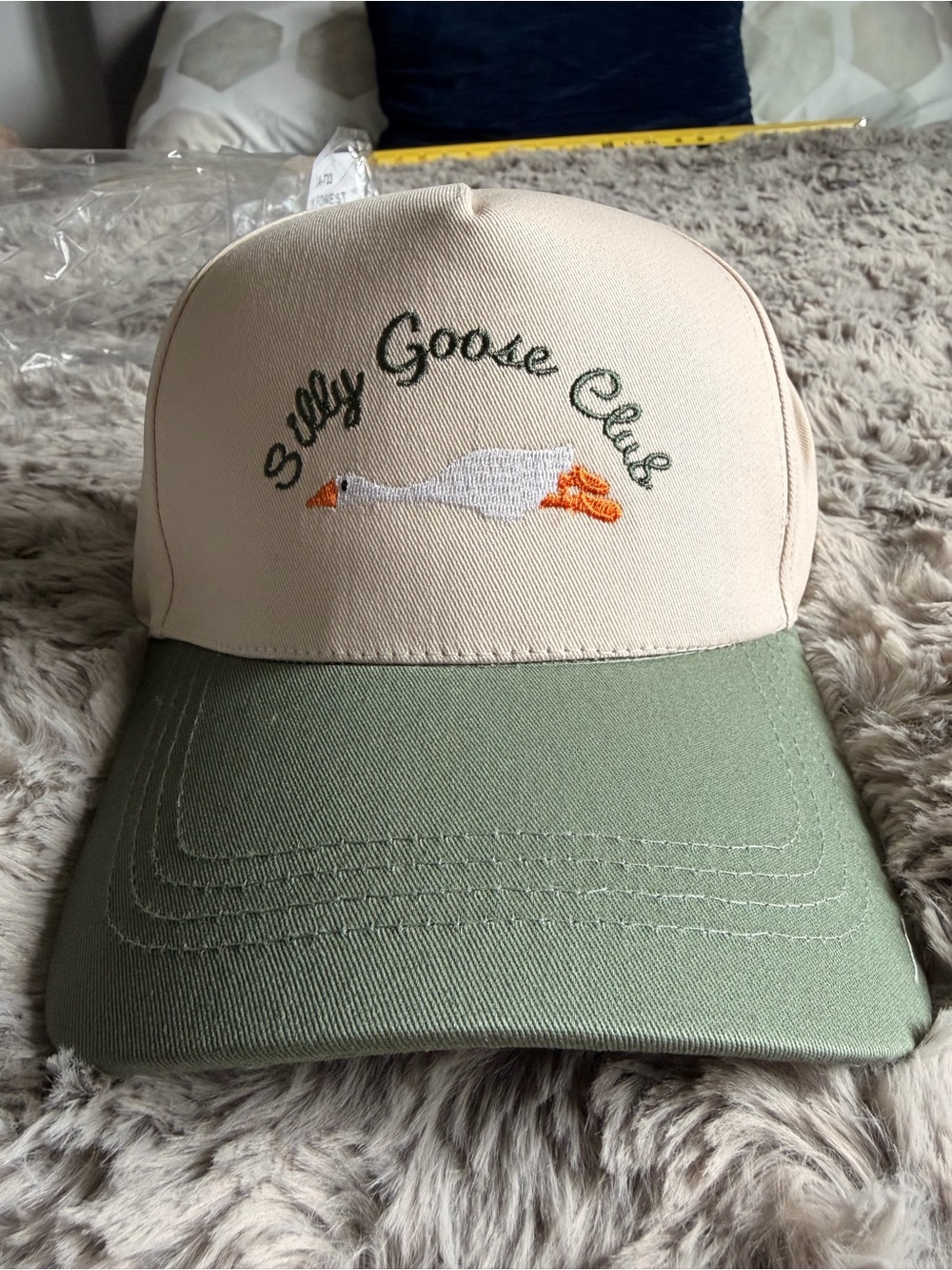 Zenana Silly Goose Club Hat in Beige and Green